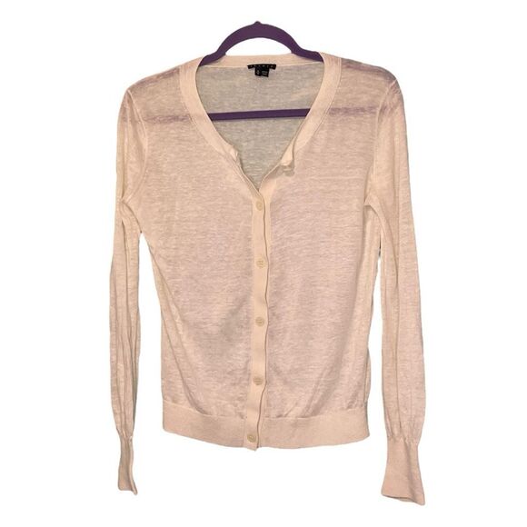 Theory Linen Mix Cardigan Sweater Light Weight Semi-Sheer Ivory - Picture 1 of 7